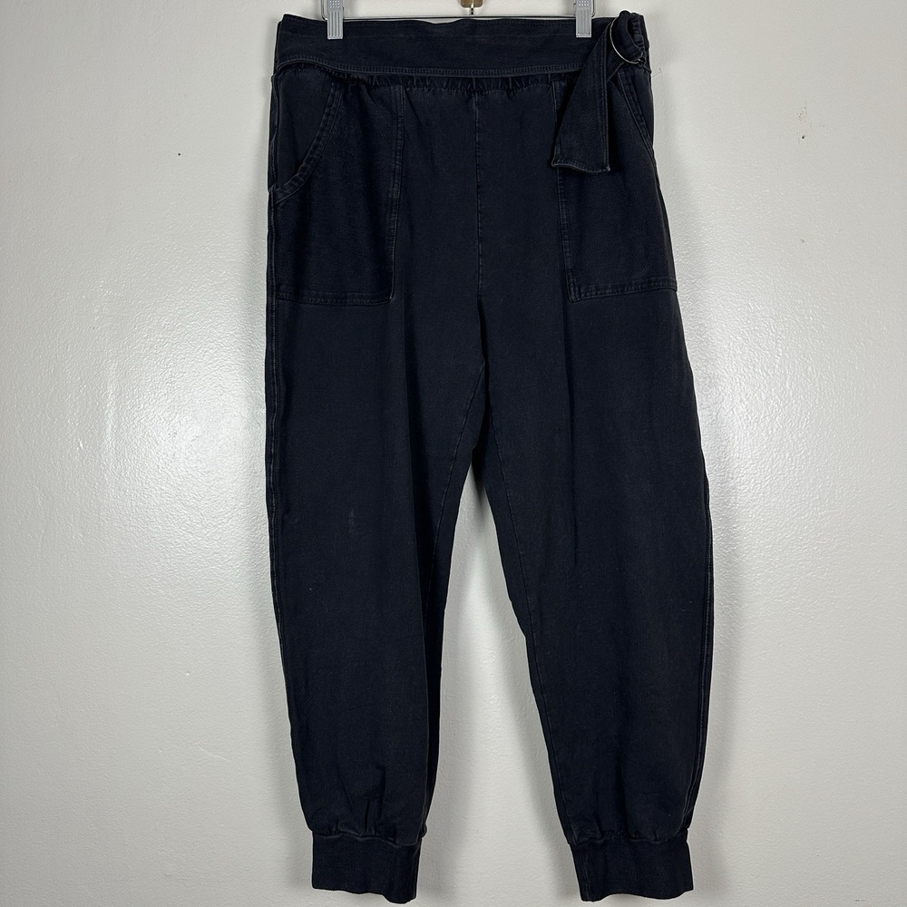 Saturday Sunday Anthropologie Women's L Belted Jogger Pants Natural Black Fade
